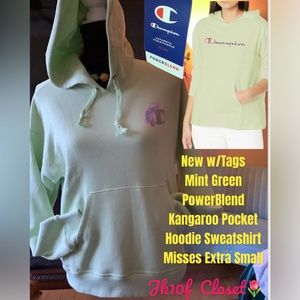 🌼NWT CHAMPION XS MINT KANGAROO POCKET HOODIE SWEATSHIRT